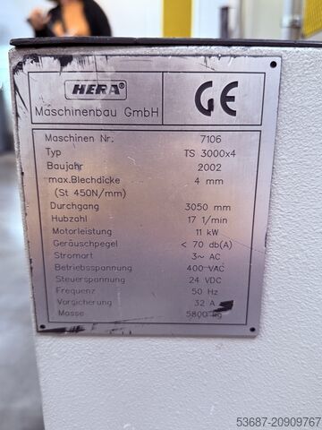 Cisaille guillotine hydraulique Hera TS 3000x4
