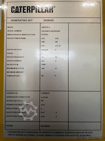 Agregado CAT XQP310 - Generator 310 kVA Stage V - DPX-18133