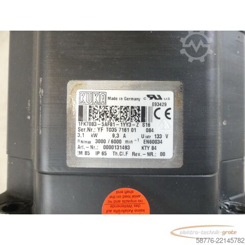  KUKA 1FK7083-5AF81-1YY3-Z S16 Servomotor SN: YFT035716101084
