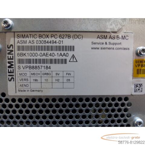 Componente Siemens Siemens 6BK1000-0AE40-1AA0 Box PC 627B (DC) SN:VPB8857184, ohne Festplatte