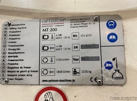 万能铣床 Optimum OPTImill MT 200