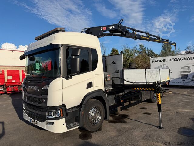 Lastplattform Scania P320 Flatbed-truck + HIAB X-HiPro 162 E4, 2019