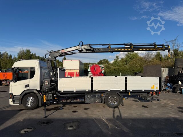Lastplattform Scania P320 Flatbed-truck + HIAB X-HiPro 162 E4, 2019