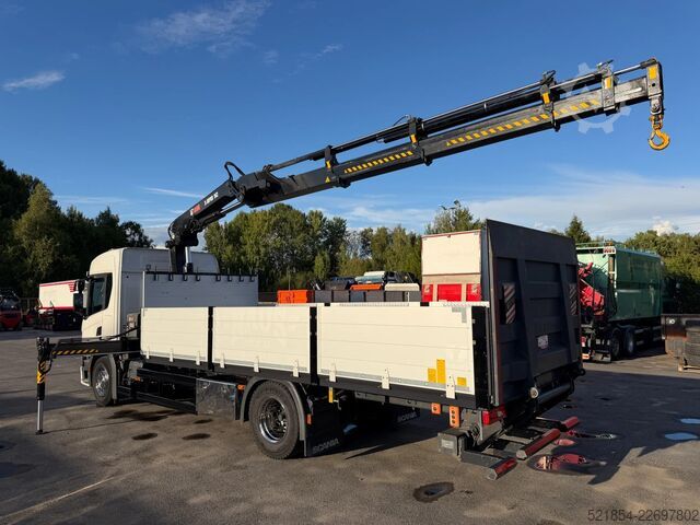 Lastplattform Scania P320 Flatbed-truck + HIAB X-HiPro 162 E4, 2019