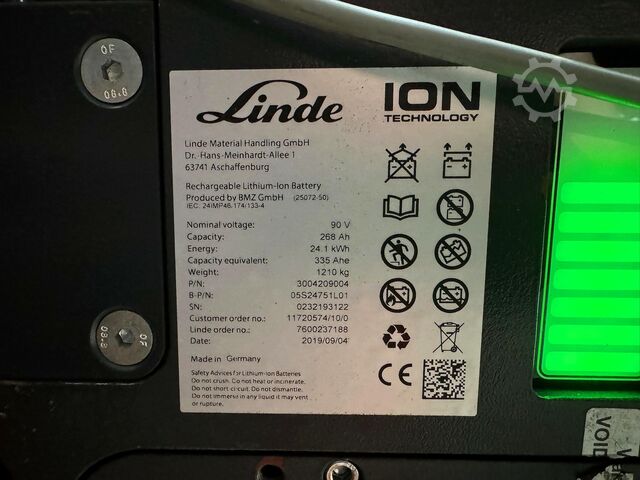 2019年保养 + UVV至2027年9月，使用时间为12,341小时。 Linde E25