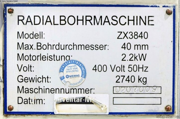 Augstas ātruma radiālā urbjmašīna V-Trade ZX 3840