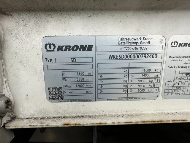 Krone 280cm tinggi dalam / gandar angkat / kotak palet / BPW+brek dram / treler NL / APK: 01-2027 Krone 280cm inside height / liftaxle / palletbox / BP...
