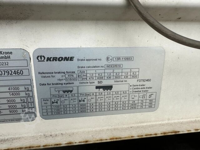 Krone 280cm tinggi dalam / gandar angkat / kotak palet / BPW+brek dram / treler NL / APK: 01-2027 Krone 280cm inside height / liftaxle / palletbox / BP...