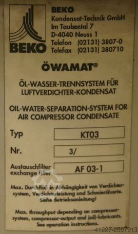 압축 기용 유수 분리 시스템 BEKO Öwamat KT 03