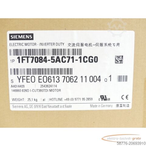 Moteur Siemens Siemens 1FT7084-5AC71-1CG0 Synchronmotor SN:YFE0E0613706211004 - ! -