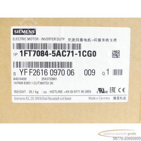 Moteur Siemens Siemens 1FT7084-5AC71-1CG0 Synchronmotor SN:YFF2616097006009 - ! -