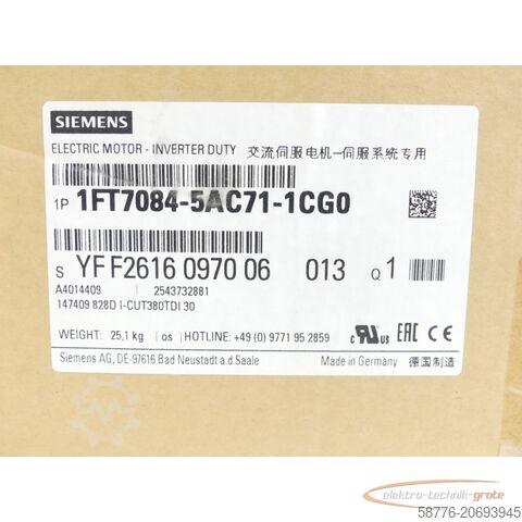 西门子电机 Siemens 1FT7084-5AC71-1CG0 Synchronmotor SN:YFF2616097006013 - ! -