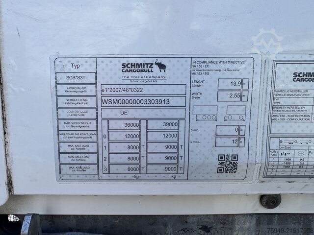 Trailer semi terbuka dengan terpal Schmitz Cargobull SCS 24/L Mega, Liftachse, 3m Hubdach