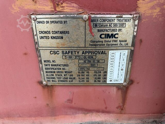Flachcontainer CIMC 40FT FLATRACK FLUSH FOLDING / CSC-test: 12/2027...