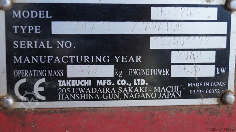 Mini excavator Takeuchi TB 225 A V3