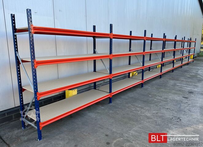 Skladovací regál so širokým rozpätím ca. 57 lfm. Weitspannregale H: 200 cm T: 60 cm , 400 kg Fachlast , 4 Ebenen