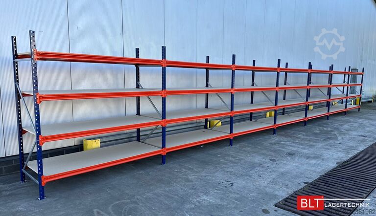 Skladovací regál so širokým rozpätím ca. 13,35 lfm. Weitspannregale H: 200 cm T: 80 cm , 400 kg Fachlast , 4 Ebenen