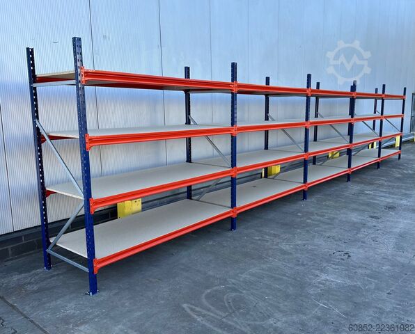 Rak penyimpanan bentang lebar ca. 9,56 lfm. Weitspannregale H: 200 cm T: 80 cm , 400 kg Fachlast , 4 Ebenen