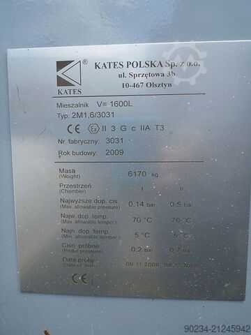 1700 liters Kates ATEX paddelblander i kulstofstål med kappe KATES 1,700 LITRE