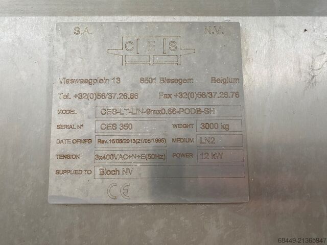 Stickstofftunnel Model CES-LT-LIN-9x0.66 CES stikstofvriezer Model CES-LT-LIN-9x0.66