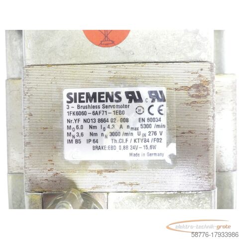 Motor Siemens Siemens 1FK6060-6AF71-1EB0 Synchronservomotor SN: YFN013866402008