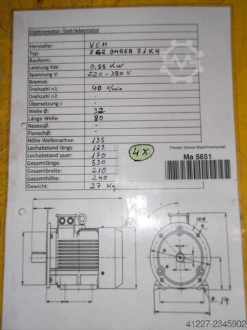 Motor de engrenagem 0,55 kW 40 rpm VEB** ZG2 BMREB 71 K 4