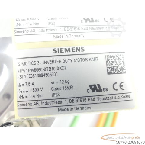 Siemens motor Siemens 1FW6060-0TB10-0KC1 Torque-Motor SN YFE9613094505001 - ! -
