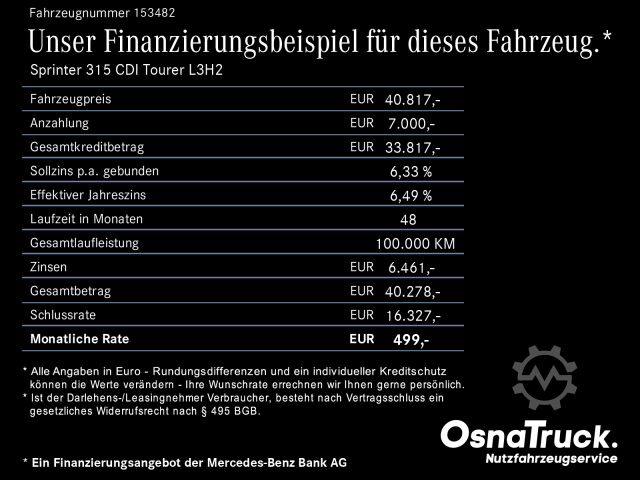 Miniautocarro Mercedes-Benz Sprinter 315 CDI Tourer L3H2 Klima, Navi, Kamera