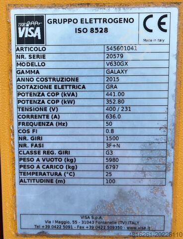Grup electrogen folosit VISA V630GX – 6 VISA V630GX