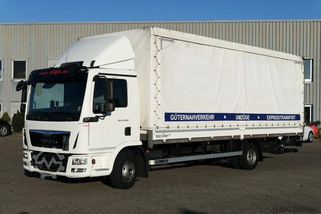 Flatbed truck with tarp MAN 12.220 TGL 4x2, LBW, Klima, 7.200mm lang, AHK