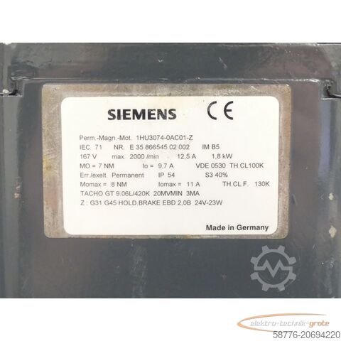 西门子电机 Siemens 1HU3074-0AC01 - Z Permanent Magnet Motor SN:E3586654502002