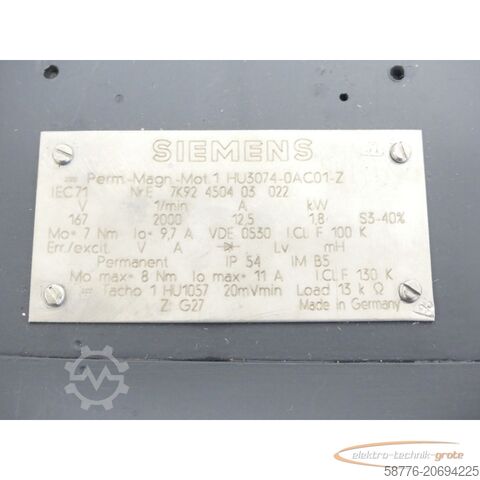 西门子电机 Siemens 1HU3074-0AC01 - Z SN:E7K92450403022 generalüberholt mit 12 Monaten Gewährleistung! -