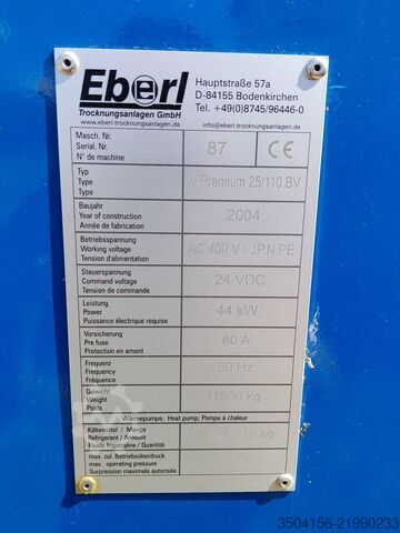 Secador al vacío EBERL Trocknungsanlagen V-Premium 25/110 BV