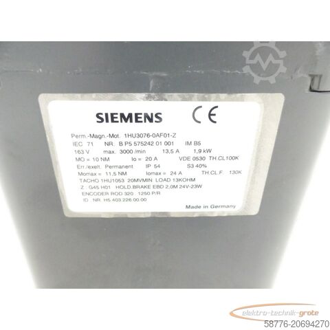 Κινητήρας Siemens Siemens 1HU3076-0AF01-Z Z=G45 H01 SN: BP557524201001 Gleichstrom Servomotor