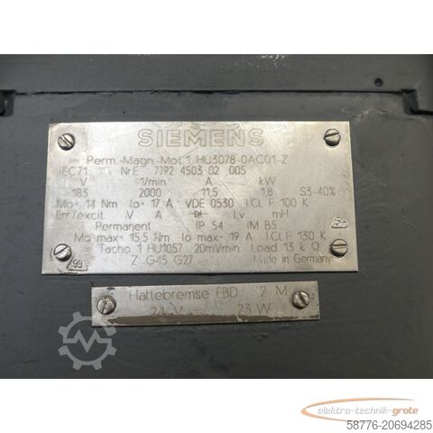 西门子电机 Siemens 1HU3078-0AC01 - Z SN:EZJ92450302005 generalüberholt mit 12 Monaten Gewährleistung!-