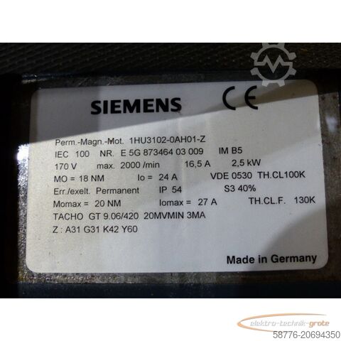 Siemens motor Siemens 1HU3102-0AH01-Z Permanent-Magnet-Motor !