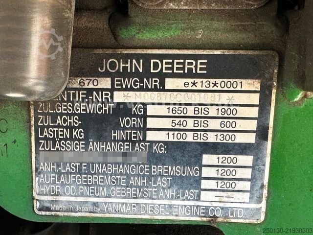 Yard tractor John Deere 670 Hofschlepper, Zapfwelle/Hydraulik 14 kW