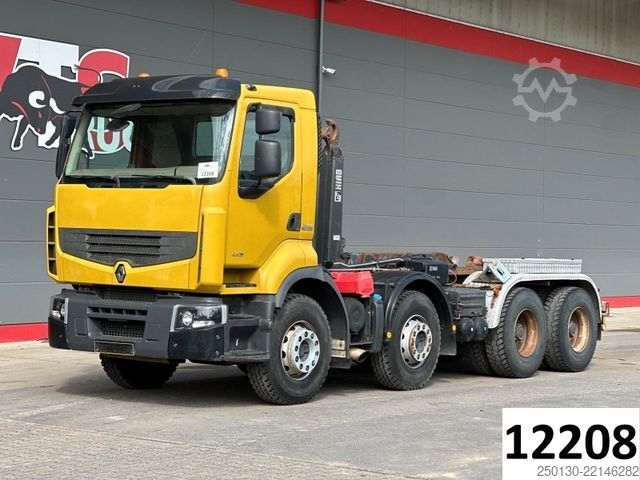 Kanca kasalı yük kamyonu (roll-off) RENAULT Premium Lander 460.32 8x4 BB HIAB XR26S Hooklift