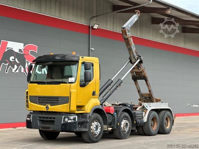 Kanca kasalı yük kamyonu (roll-off) RENAULT Premium Lander 460.32 8x4 BB HIAB XR26S Hooklift