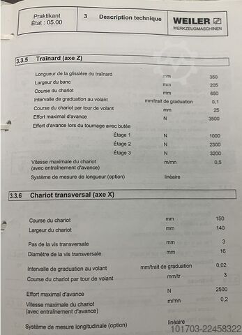 مخرطة متوازية WEILER Praktikant 160 B