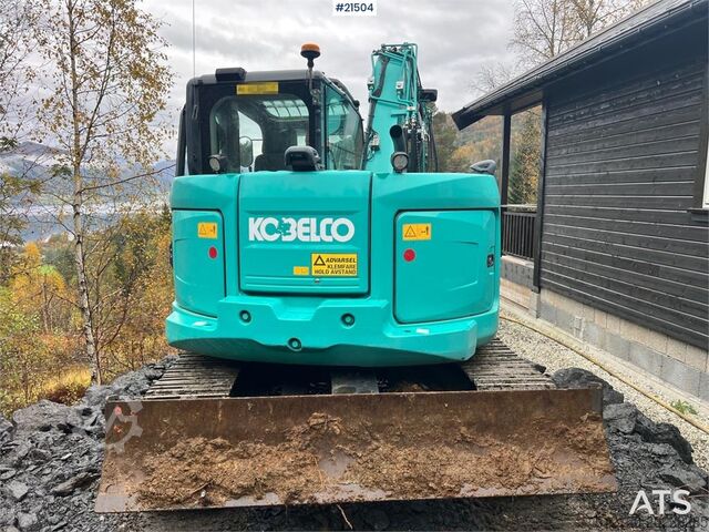 Pelle sur chenilles Kobelco Sk75SR-3E excavator w/ sanding bucket, rototilt an