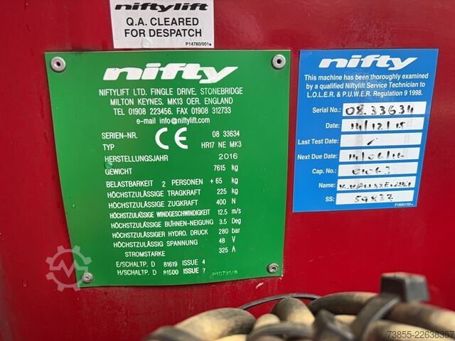 Plate-forme de travail articulée Nifty Lift HR17 NE MK3
