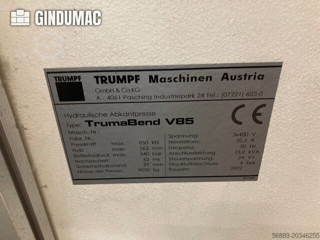 Pressione o freio TRUMPF TrumaBend V85