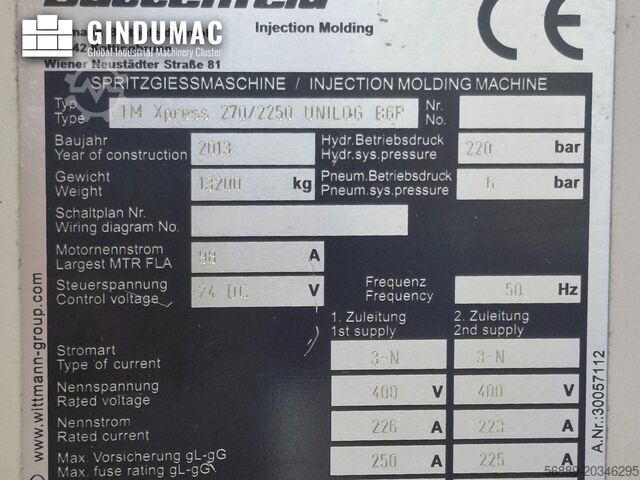 Máquina de moldagem por injeção hidráulica WITTMANN TM Xpress 270/2250 Unilopg B6P