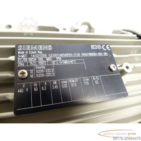 Siemens Motor Siemens 1LE1001-1AB59-0FB4 - Z Motor SN: 1858351001001 - ! -