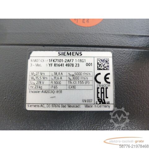 وحدة تحكم Siemens 1FK7101-2AF71-1RG1 Synchronmotor SN: YFR1641497823001 - ! -
