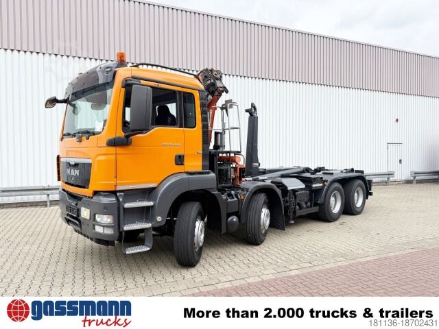 Camion benne à bras amovible MAN TGS 35.440 8x4 BL, Meiller 19.62, Atlas Kran