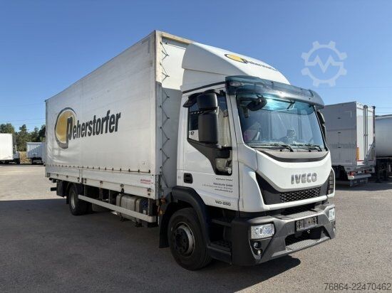 Flatbed truck with tarp IVECO EUROCARGO 140E PLANE, LBW BÄR, EURO 6, KLIMA