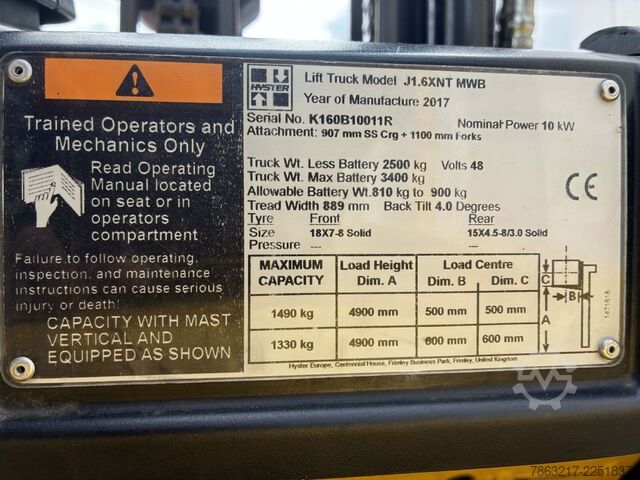 电动三轮叉车 Hyster J 1.6 XNT LWB