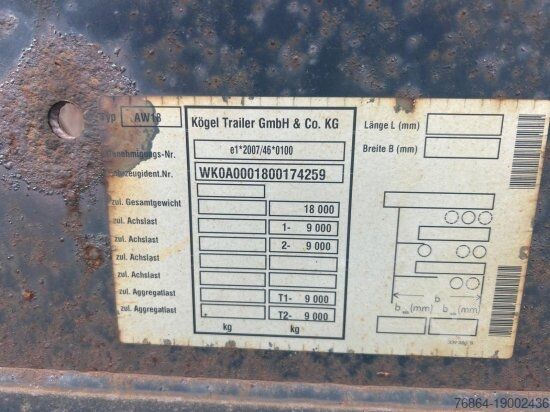 Utskiftbart chassis-tilhenger KöGEL AW18, BDF-LAFETTE, BPW-ACHSEN